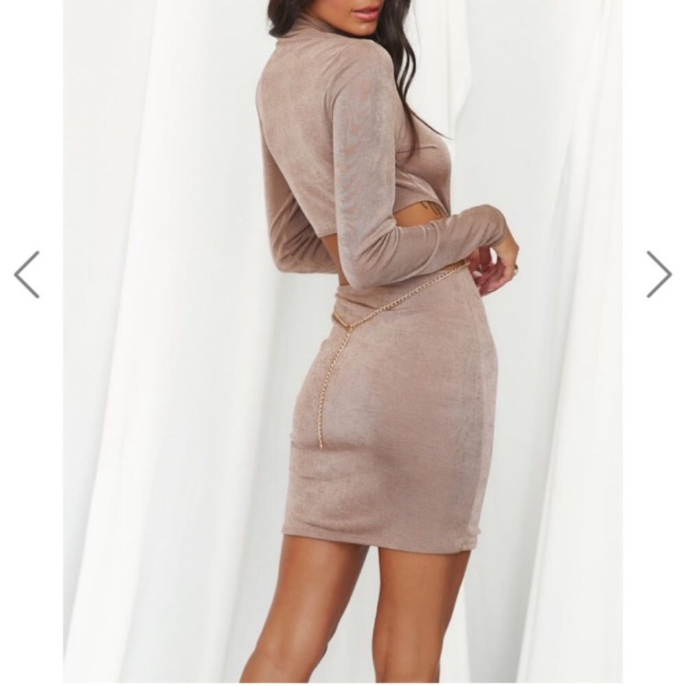 12th Tribe taupe gold chain cut out mini dress - Picture 4 of 4